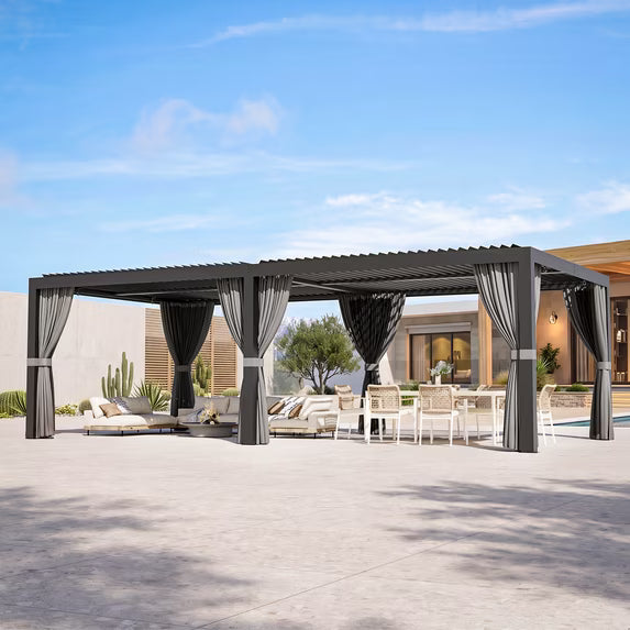 Modern Shade 12'x24' Black Louvered Pergola, Adjustable Waterproof Roof with Drainage, USB Power Strip, Reinforced Frame, Easy Assembly for Patio & Backyard
