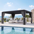 Modern Shade 12'x24' Black Louvered Pergola, Adjustable Waterproof Roof with Drainage, USB Power Strip, Reinforced Frame, Easy Assembly for Patio & Backyard