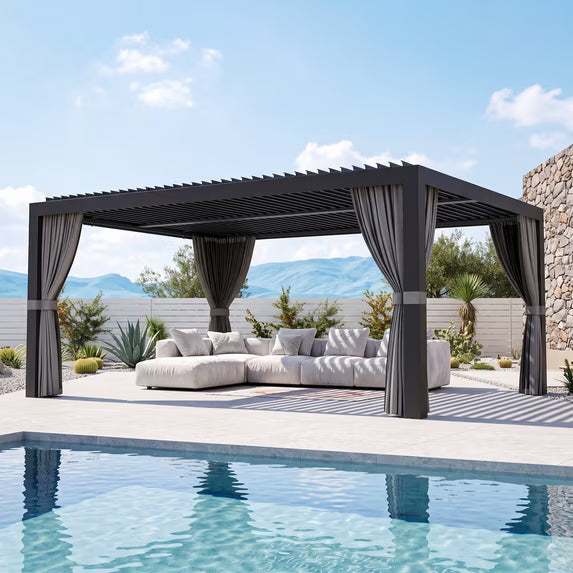 Modern Shade 12'x24' Black Louvered Pergola, Adjustable Waterproof Roof with Drainage, USB Power Strip, Reinforced Frame, Easy Assembly for Patio & Backyard