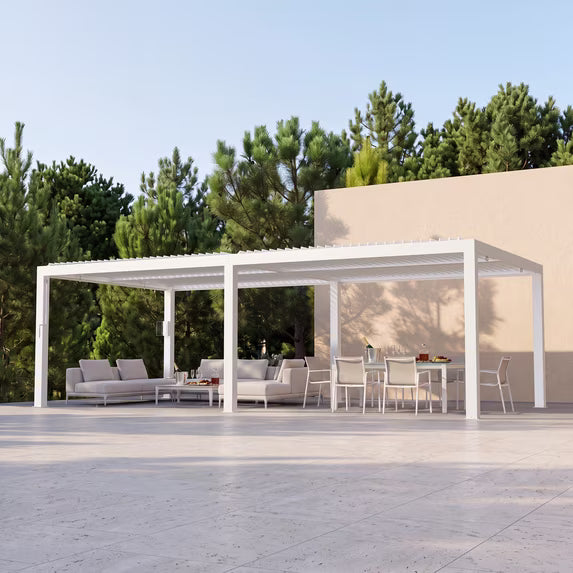 Modern Shade 12'x24' White Louvered Pergola, Adjustable Waterproof Roof with Drainage, USB Power Strip, Reinforced Frame, Easy Assembly