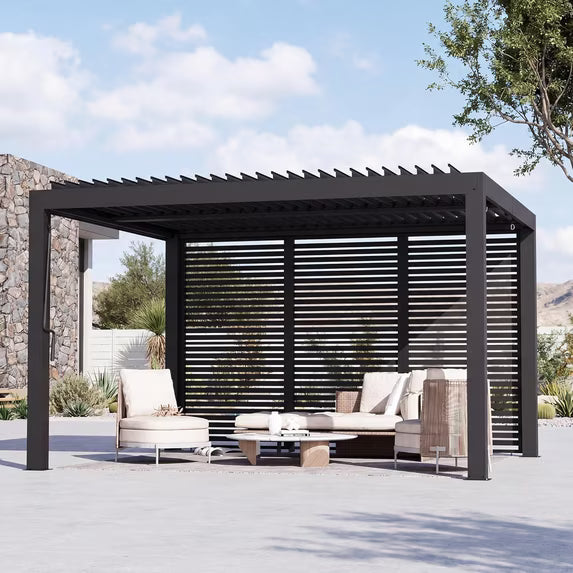 Modern Shade 12ft Modular Privacy Screen, Galvanized Steel Panel for Louvered Pergola, Easy Installation, Black