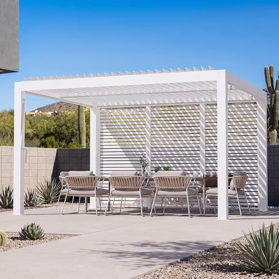 Modern Shade 12ft Modular Privacy Screen, Galvanized Steel Panel for Louvered Pergola, Easy Installation, White