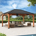 Modern Shade Tranquil Grove 12'x16’Hardtop Gazebo,Cedar Framed Pavilion with Galvanized Steel Roof,Permanent Patio Metal Gazebo for Outdoor Brown