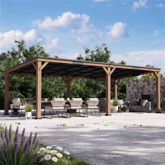 Modern Shade 12x24 Cedar Wood Gazebo Hardtop Slope Roof Rot Resistant Snow And Wind Resistant For Backyard Deck And Garden