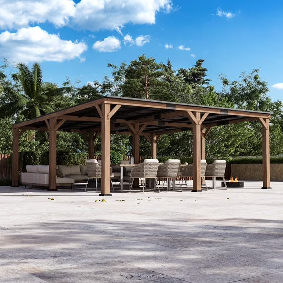 Modern Shade 20x20 Cedar Wood Gazebo Hardtop Slope Roof Rot Resistant Snow And Wind Resistant For Backyard Deck And Garden