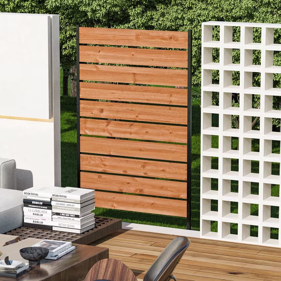 Modern Shade 5'x3' Natural Wood Privacy Fence Screen (1 Panel) - Outdoor Deck/Balcony Panel, Conceals Trash Cans/AC