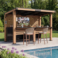 Modern Shade 6'x12' Cedar Outdoor Bar Gazebo with TV Mount, Storage Cabinet, Dual Bar Tops, Shelves, USB Ports for Patio Grilling