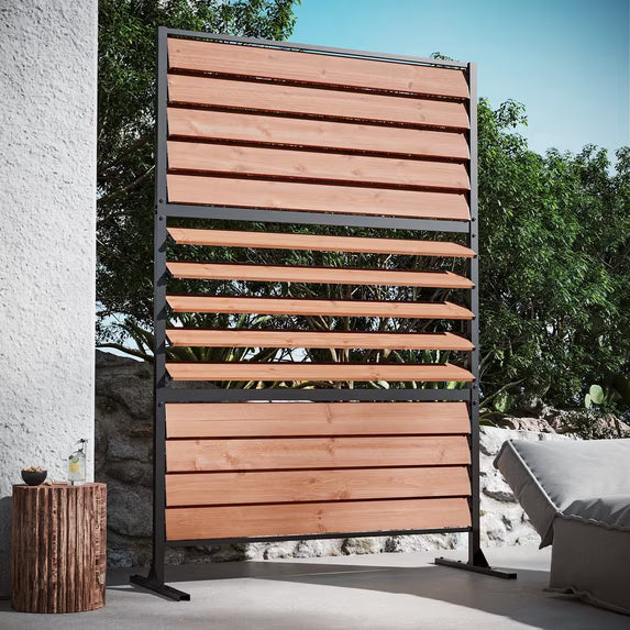 Modern Shade 6x4 ft Louvered Cedar Privacy Fence Panel Adjustable Screen for Outdoor Deck