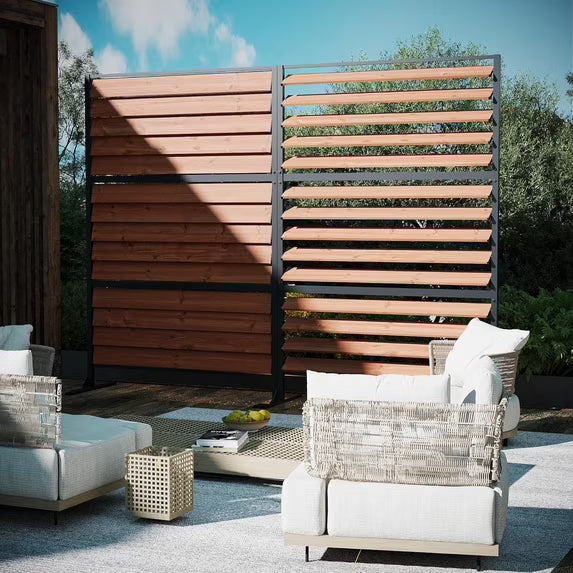 Modern Shade 6x4 ft Louvered Cedar Privacy Fence Panel Adjustable Screen for Outdoor Deck