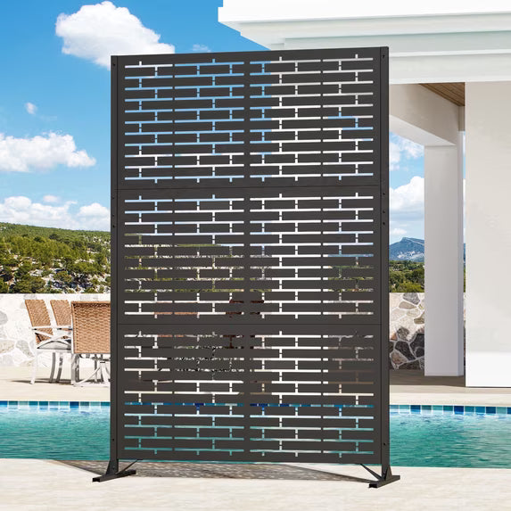 Modern Shade 4x6 ft Metal Privacy Screen, Freestanding Decorative Laser-Cut Panel, Outdoor & Indoor Room Divider for Patio, Garden and Balcony - Urban Block