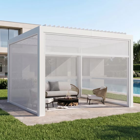 Modern Shade Aurora 12 ft Pull-Down Privacy Screen Panels, Galvanized Steel Modular Screens for Louvered Pergola, white, 1 Panel