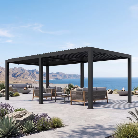 Modern Shade Aurora 10'x20' Louvered Pergola, Adjustable Waterproof Roof with Drainage, Reinforced Frame for Patio & Deck, Black