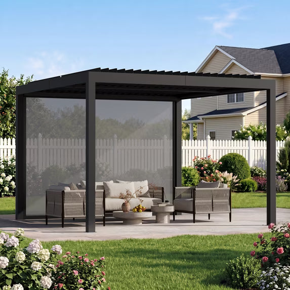 Modern Shade Aurora Pergola Accessories, 10 ft Galvanized Steel Privacy Screen Panels for Louvered Pergola, Easy Install Modular Pull-Down Screens, Black, 1 Panel