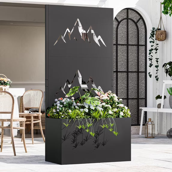 Modern Shade 6x3 FT Raised Garden Bed with Trellis Privacy Screen, Metal Planter Box with Drainage Holes for Climbing Plants, Summit Horizon
