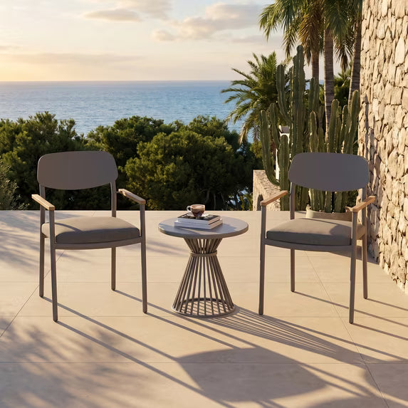 Modern Shade Lusso 2-Pack Outdoor Dining Chairs, All-Aluminum Frame, FSC Teak Arms, Fade & Weather Resistant, Quick-Dry Cushions, Grey