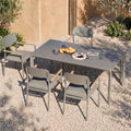 Modern Shade Lusso Set of 4 Gray Outdoor Dining Chairs Fade Resistant All Aluminum Frame FSC Teak Armrests Weather Resistant Quick Dry Cushions