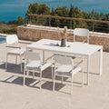 Modern Shade Lusso Set of 4 White Outdoor Dining Chairs Fade Resistant All Aluminum Frame FSC Teak Armrests Weather Resistant Quick Dry Cushions