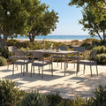 Modern Shade Lusso Set of 6 Gray Outdoor Dining Chairs Fade Resistant All Aluminum FSC Teak Armrests Weatherproof Quick Dry Cushions