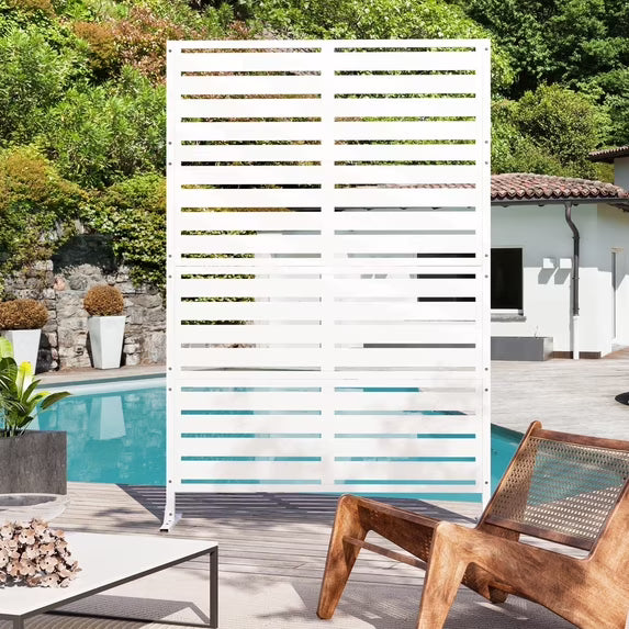 Modern Shade Outdoor Metal Privacy Screen - 72"H x 48"W White Stable Freestanding Patio Screen