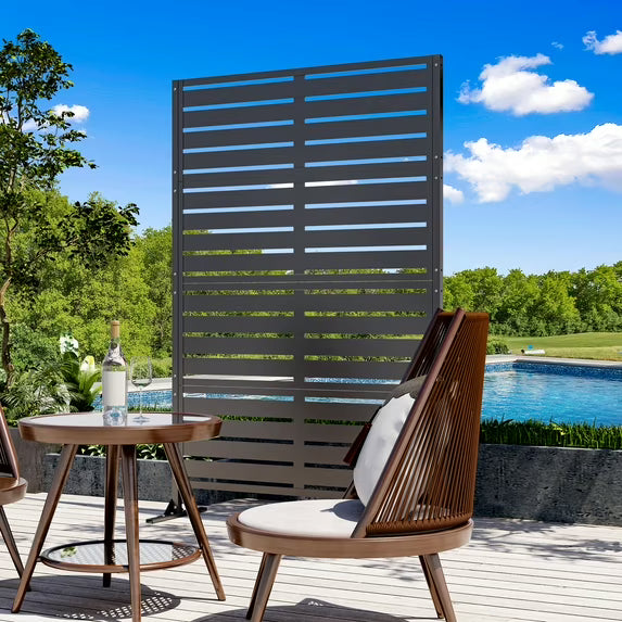 Modern Shade 72"Hx48"W Metal Privacy Screen - Black Freestanding Outdoor Fence Panel for Privacy/Space Division