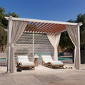 Modern Shade Open Sky 10'x12' Pergola Cabana with White Privacy Curtains & Back Wall, Heavy Duty Metal Gazebo for Patio, Backyard & Poolside
