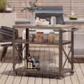 Modern Shade Grill Cart with Locking Wheels Heavy Duty Waterproof Wood Grain Top Swivel Casters Easy Clean Surface for Patio Cooking