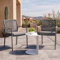 Modern Shade Riviera 2-Piece Outdoor Dining Chairs, Aluminum Woven Rope, FSC Teak Armrests, Quick Dry Cushion, Gray