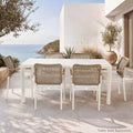 Modern Shade Riviera 6-Piece Outdoor Dining Chairs, Aluminum Woven Rope, FSC Teak Armrests, Quick Dry Cushion, Beige