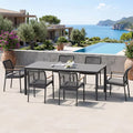 Modern Shade Riviera 6-Piece Outdoor Dining Chairs, Fade Resistant, Aluminum Woven Rope, FSC Teak Armrests, Quick Dry Cushion, Gray