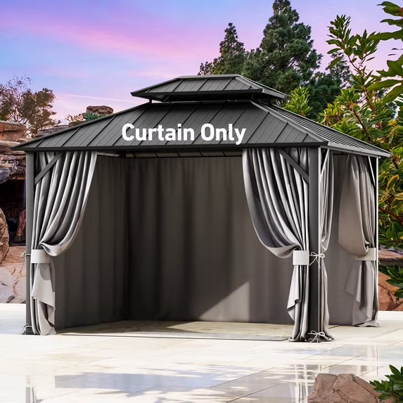 Covered Outdoor Universal 10'x12' Gazebo Curtain Replacement 4 Panel Zippered Grey Sidewalls