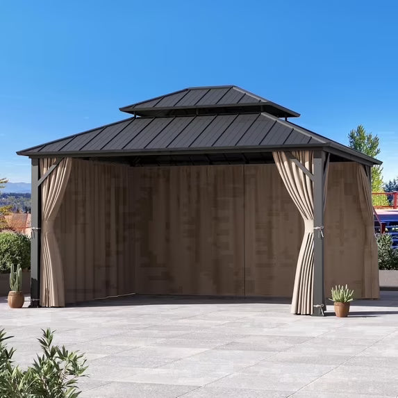 Covered Outdoor 12' x14' Universal Gazebo Curtain Replacement, 4 Panel Waterproof Privacy Sidewalls for Outdoor- Khaki Curtain Only