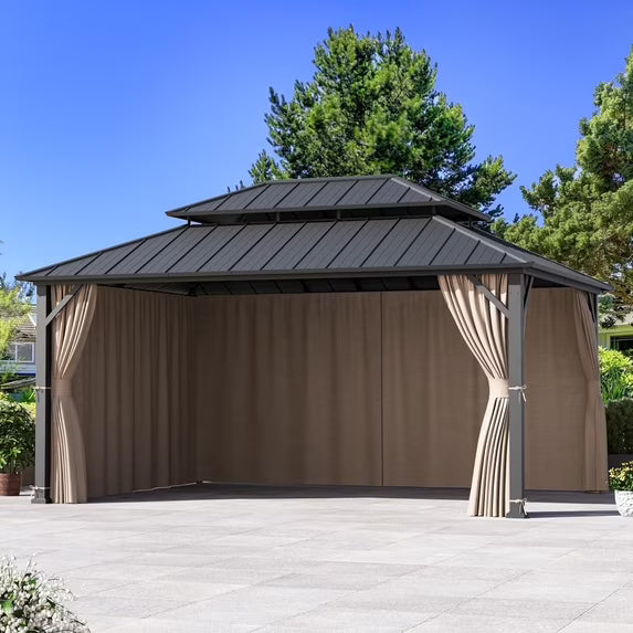 Modern Shade 12'x16' Gazebo Curtain Replacement, Flame-Retardant Waterproof for Patio Backyard, Khaki (Curtain Only)
