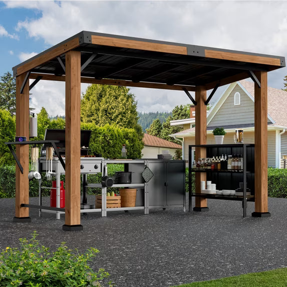 Modern Shade Woodberry 6'x12' Cedar Framed Hard Top Outdoor Gazebo with Shelves and Hooks