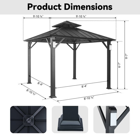 Modern Shade 10' x 10' Hardtop Metal Gazebo with Galvanized Steel Roof, LED Lights for Backyard, Deck, Garden