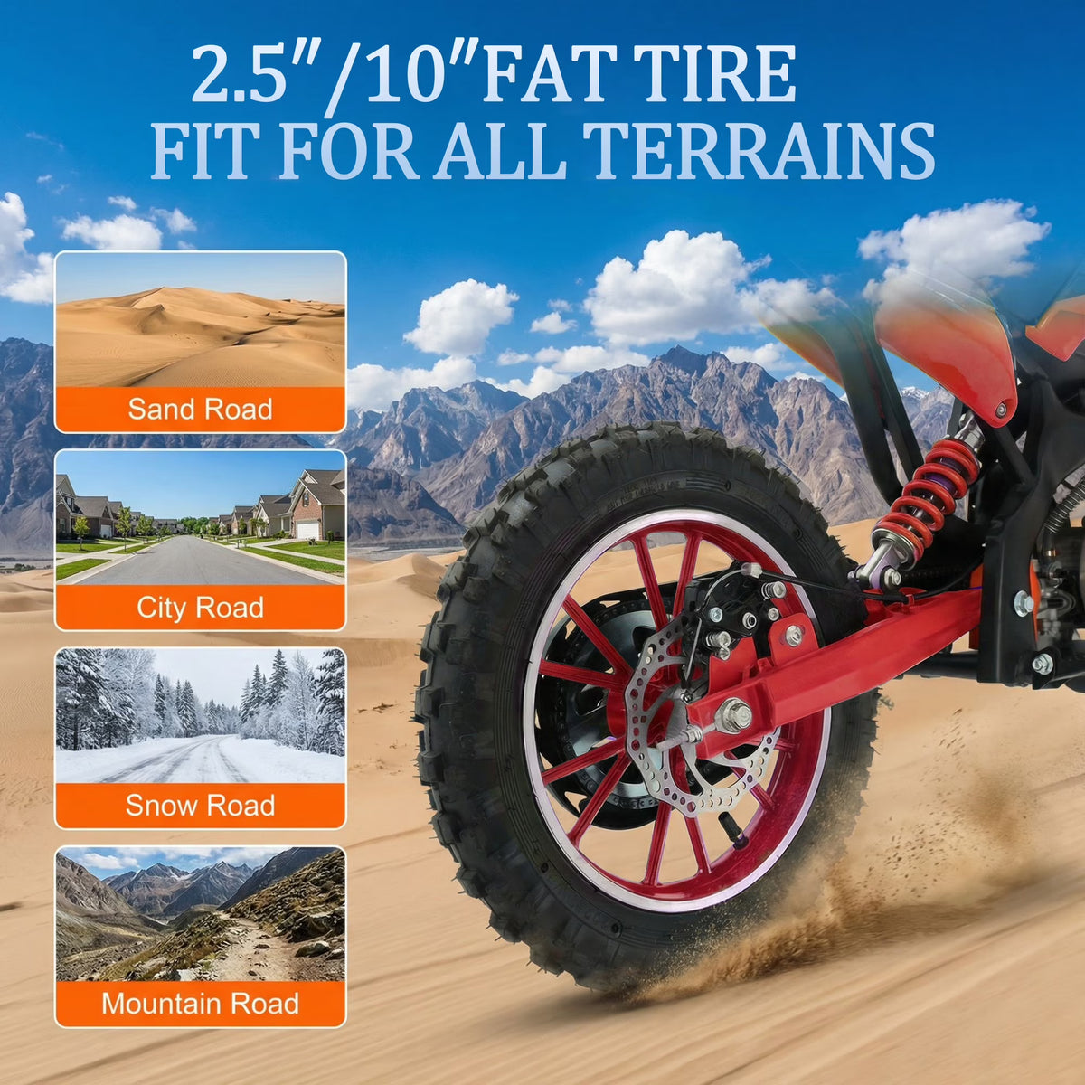 FONA 49cc 2-Stroke Dirt Bike for Kids 8-12, 25mph Mini Motorcycle with Dual Disc Brakes, Multi Terrain Tires, Suspension & Soft Seat Red