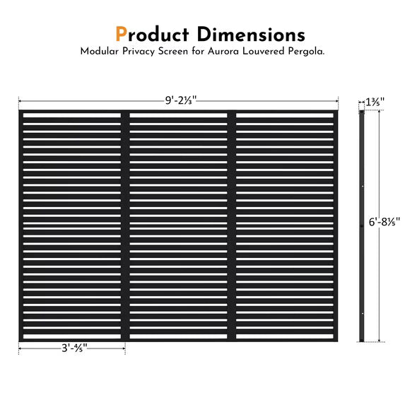 Modern Shade 10ft Pergola Privacy Screen, Galvanized Steel Louvered Pergola Shade Panel, Easy Install Modular Privacy Screen for Patio Backyard, Black