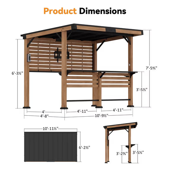 Modern Shade Woodberry 6' X 12' Cedar Outdoor Bar Gazebo with TV Mount, Dual Bar Tops & USB Charging Ports