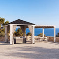 Modern Shade Sunrise Coast 10'x20' Hybrid Gazebo, Hardtop Pavilion with Adjustable Shade Fabric & Privacy Curtains, Outdoor Hot Tub Shelter, Black & White