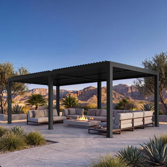 Modern Shade Aurora 10'x20' Louvered Pergola, Adjustable Waterproof Roof with Drainage, Reinforced Frame for Patio & Deck, Black