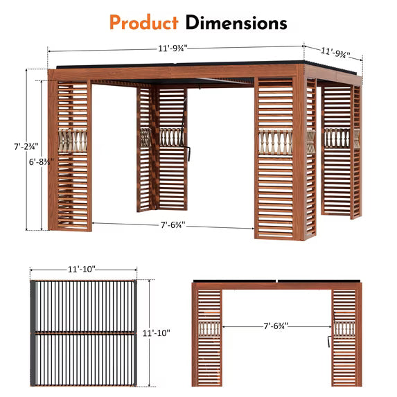 Modern Shade 12x12 Louvered Pergola Adjustable Waterproof Roof Drainage Wood Grain Heavy Duty Frame for Patio Backyard