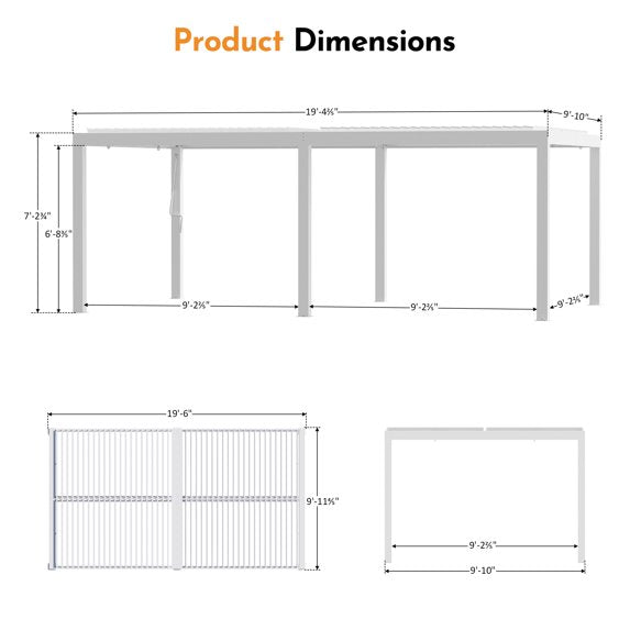 Modern Shade 10'x20' Louvered Pergola, White Adjustable Waterproof Roof Pergola with USB Charging Power Strip & Integrated Drainage, Reinforced Frame for Patio Backyard