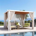 Modern Shade 10'x12' Open Sky Pergola Cabana with Trellis Roof, Privacy Curtains, White Back Wall & Textilene Sun Shade for Patio
