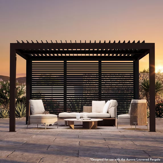 Modern Shade 12ft Modular Privacy Screen, Galvanized Steel Panel for Louvered Pergola, Easy Installation, Black