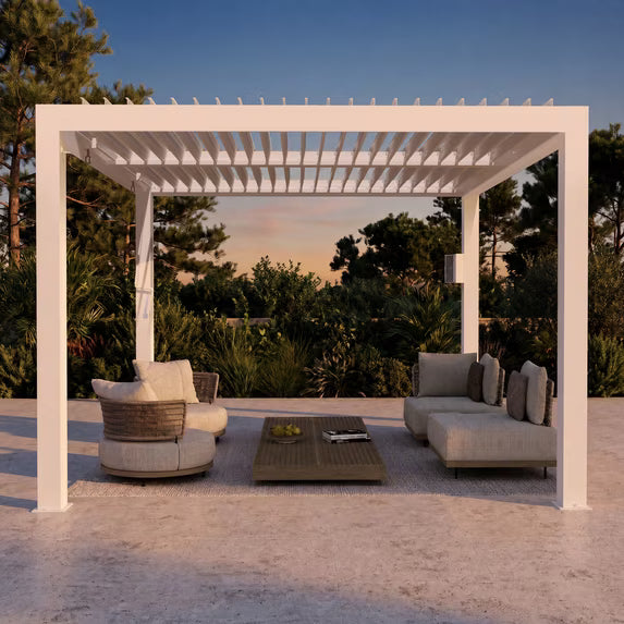 Modern Shade Aurora 10'x10' White Louvered Pergola, Adjustable Waterproof Roof, USB Port, Drainage & Reinforced Frame