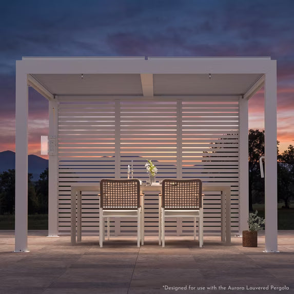 Modern Shade 10ft Pergola Privacy Screen, Galvanized Steel Louvered Pergola Shade Panel, Easy Install Modular Privacy Screen for Patio Backyard, White