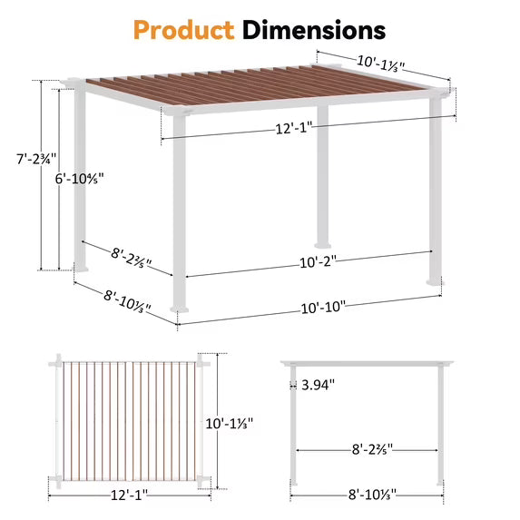 Modern Shade 10'x12' Open Sky Pergola Cabana, Heavy Duty Metal with Trellis Roof & Textilene Shade for Patio, Backyard & Poolside