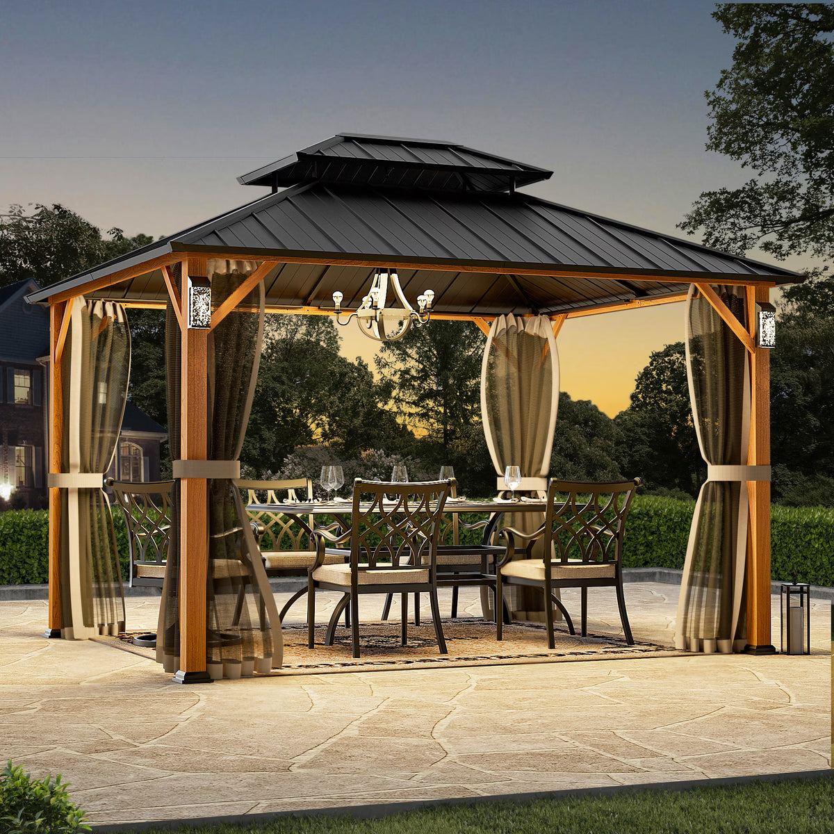 Modern Shade 10' x 12' Horizon Hardtop Gazebo with Steel Roof An Ideal Grill Pavilion for Garden or Patio Use