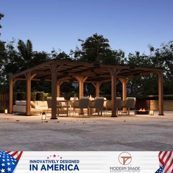 Modern Shade 20x20 Cedar Wood Gazebo Hardtop Slope Roof Rot Resistant Snow And Wind Resistant For Backyard Deck And Garden