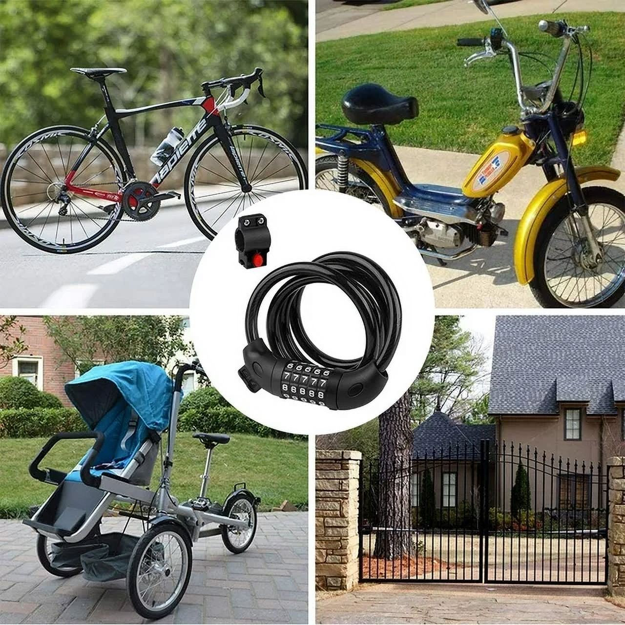 FONA 4ft 4-Digit Resettable Combination Bike Cable Lock, Anti-Theft Secure Bicycle Lock for Outdoor Use, Black