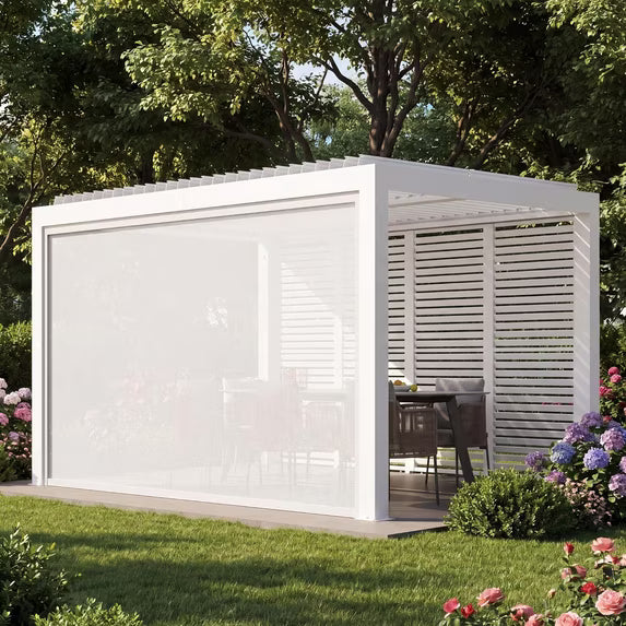 Modern Shade Aurora 10'x12' White Louvered Pergola, 12ft Pull-Down Screens, Adjustable Waterproof Roof & USB Charging Port